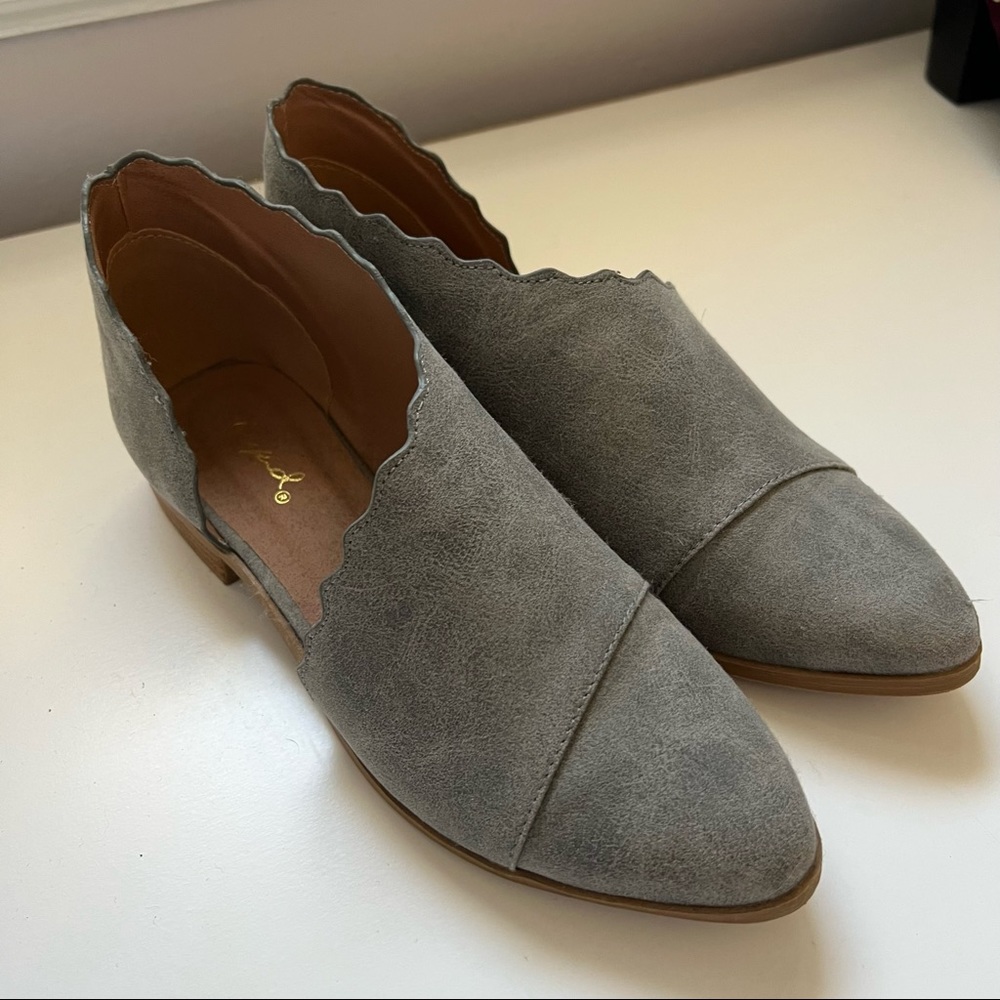 Qupid Scalloped Grey Bootie (Low Heel)